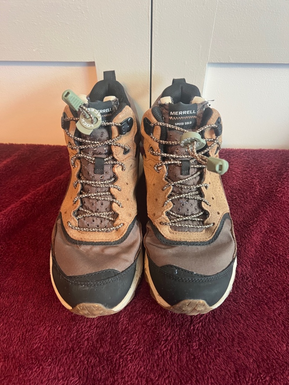 Merrell Brown and Black Mens Hiking Boots with Quick-Pull Laces